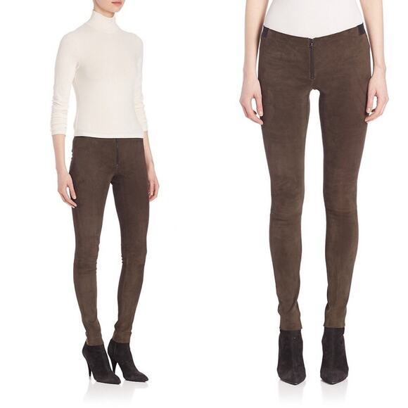 Alice + Olivia Suede Lamb Leather  Brown Skinny Pants 6 - Picture 1 of 16